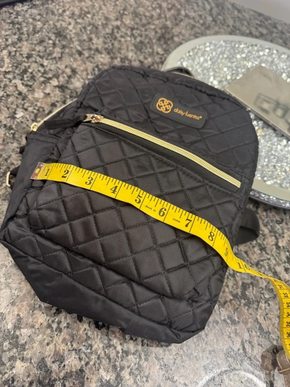 Daisy Fuentes Quilted Black Mini Backpack with Gold Accents EUC